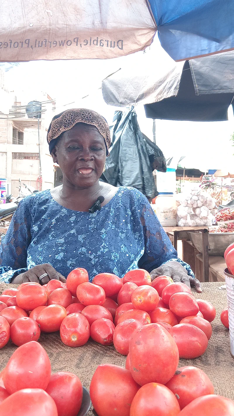 Tomatoes and vegetables displayed by traders at Tamale Main Market