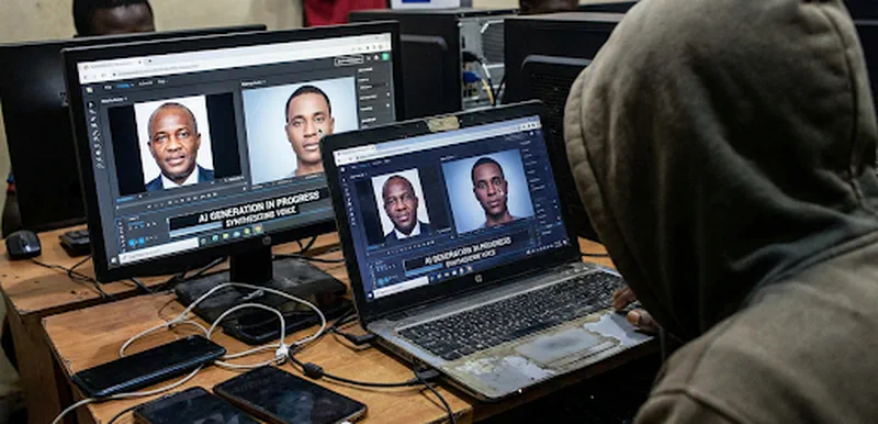 AI-generated deepfake imagery illustrating digital impersonation and fraud